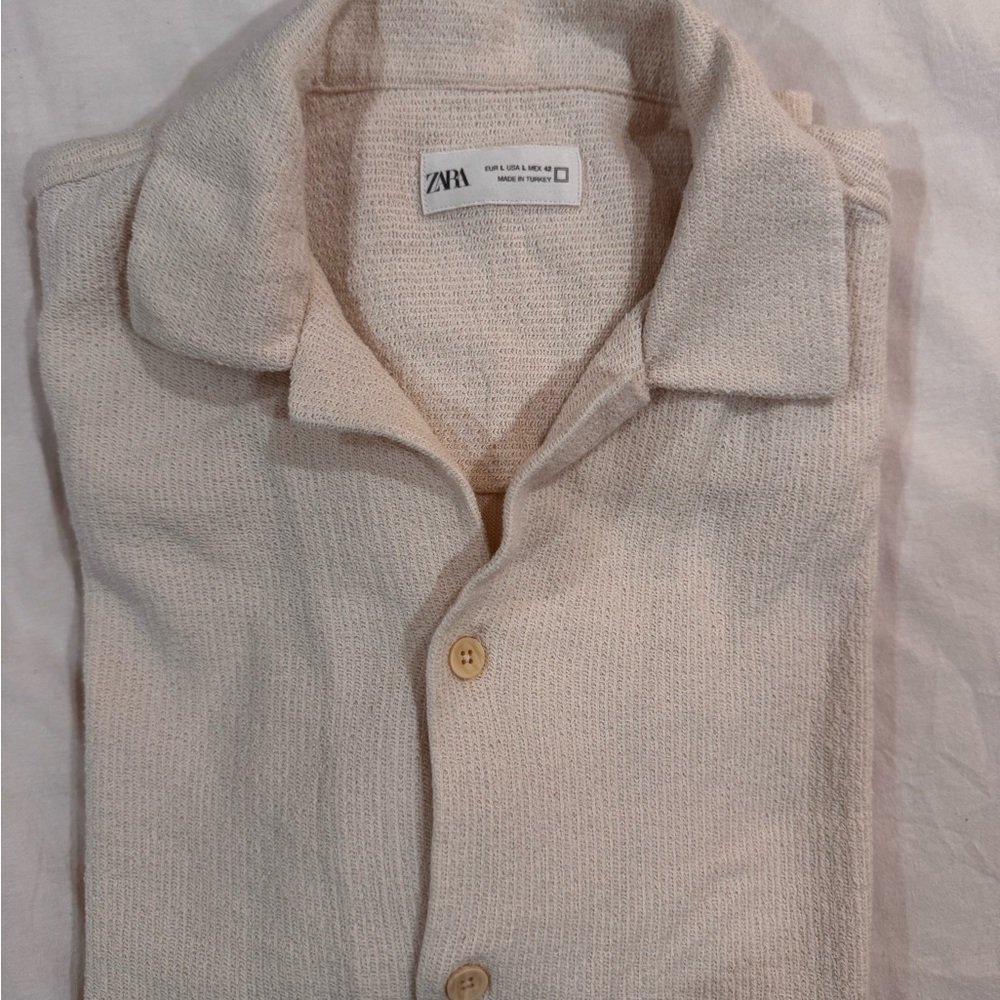 Zara Men’s Textured Shirt Size Large Off-White / Cream